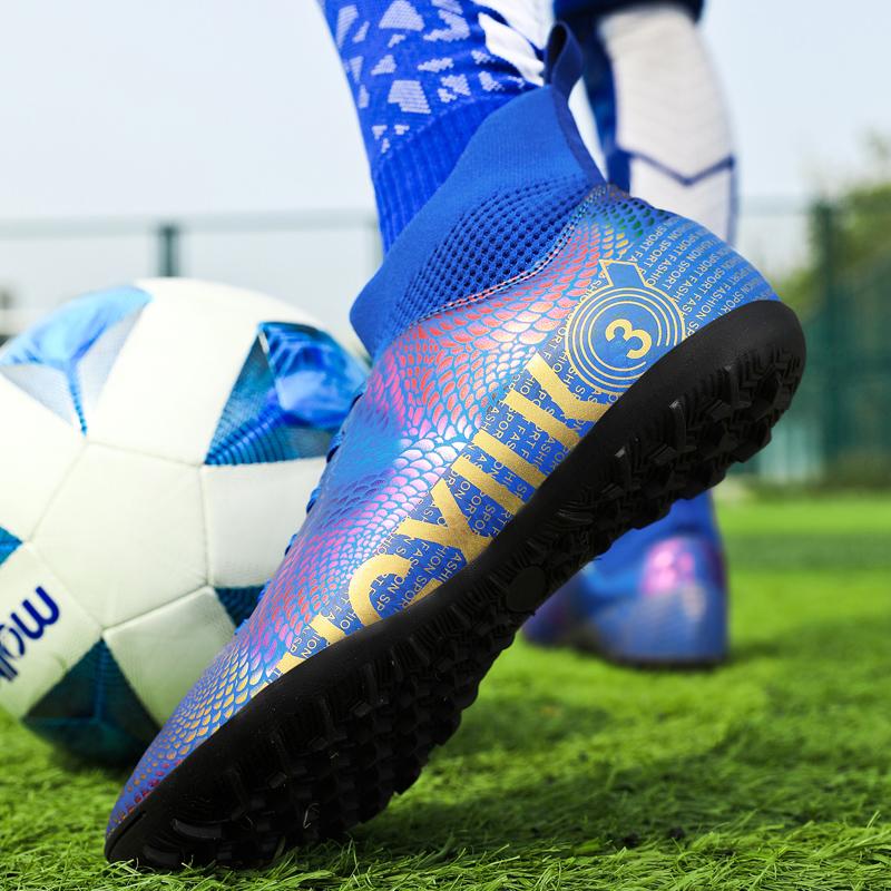 31-48unisex Football Shoes High-top Elastic Rubber Soft Bottom TF Football Shoes Men's Training Special Children Competition Training Football Shoes
