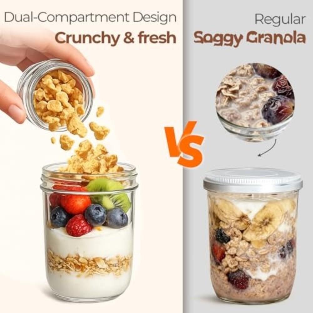Dual-Layer Overnight Oats Containers Dry Wet Separation Mason Jars Jam Salad Honey