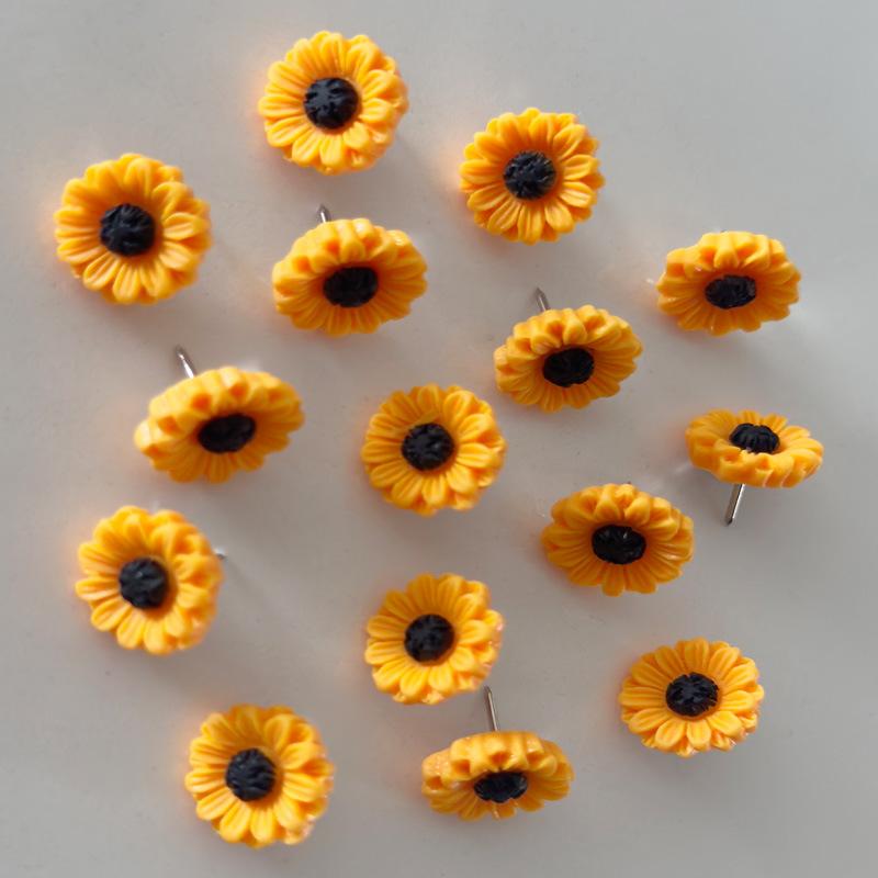 Bview Art Creative Sunflower Design Push Pins 30/50 PCs, Adorable Floral Cork Memo Board with Decorative Thumb Tacks