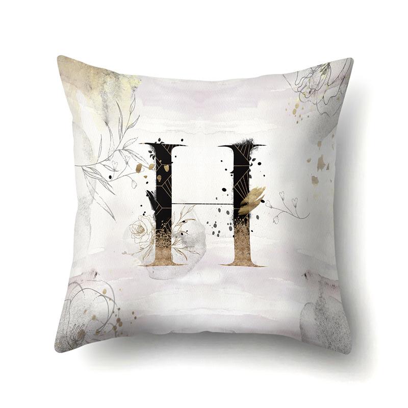 Polyester Pillow Case Car Ink and Ancient Style Home 26 English Letters Printed Sofa Pillow Case