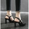 Fashionable Single Shoe Sandals for Women's Summer  New Mid Heeled Soft Leather Foreskin Fashion High Heels