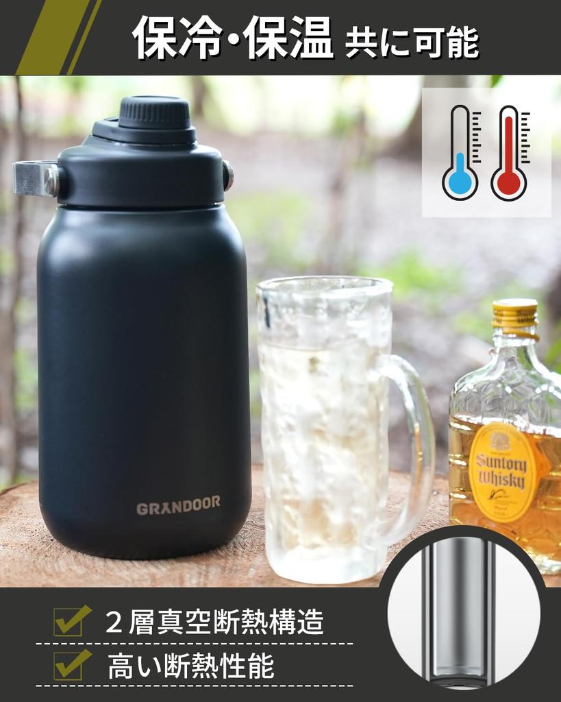 GRANDOOR Half Gallon Ice Keeps Cold or 2L Water Bottle Jug, 1.9L, Hot,