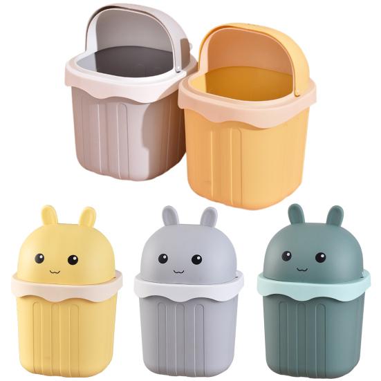 Desktop Trash Can with Lid Large Capacity Cartoon Shape Rectangle Creative Mini Garbage Can Waste Basket
