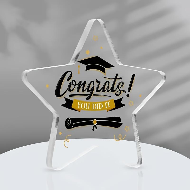 Classic Acrylic Graduation Cap & Greeting Star Decor - "Congrats! You Did It! ""Awesome Remember That!", Perfect for Graduation Party, Classroom Deco
