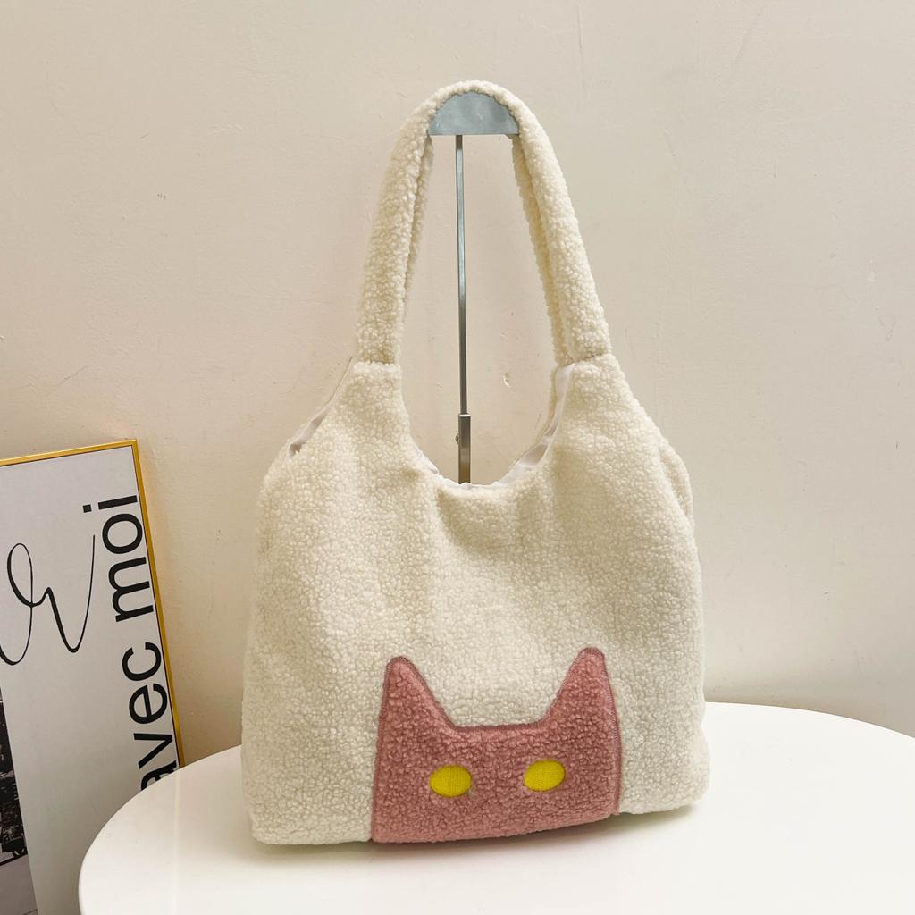 New Plush Cartoon Cat Niche High-end Sense Large Capacity Women's Commuting Shoulder Tote Bag