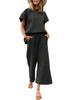 Womens Two Piece Loungewear Set Short Sleeve Top and Drawstring Cropped Pants