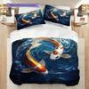 Koi Fish Pattern Bedding Quilt Set Quilt Cover Pillowcase Home Decoration Birthday Gift (1 * Duvet Cover + 2 * Pillowcase, Without Core)