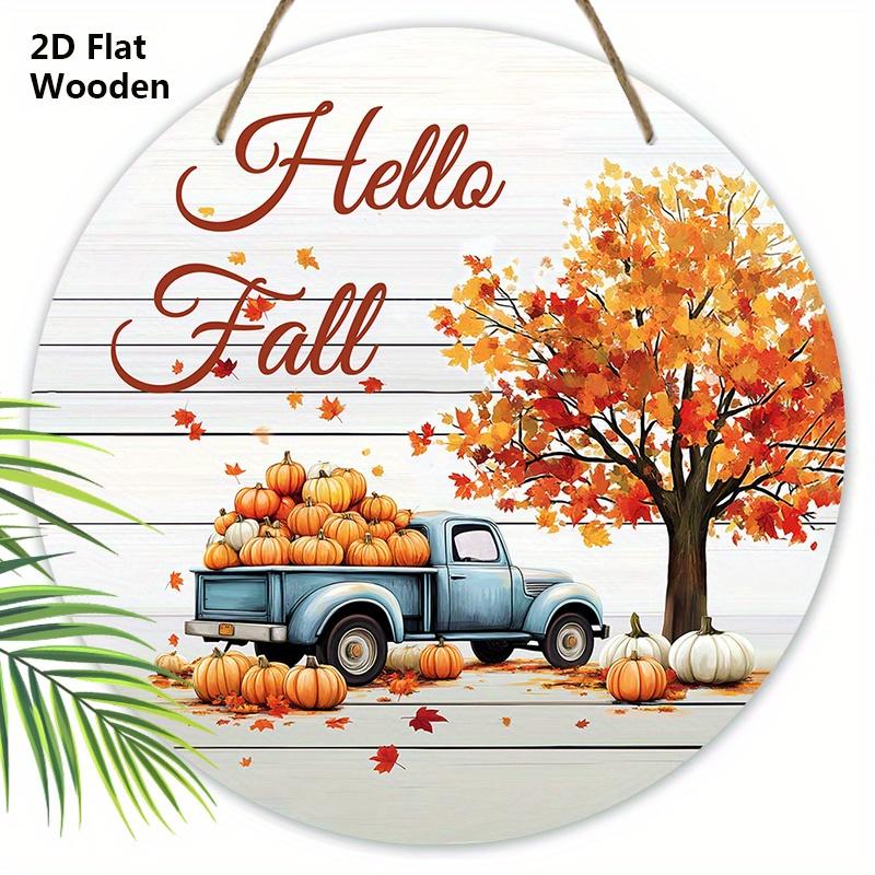 2D Flat Autumn Harvest Festival Wooden Sign, Unique Hello Fall Decorative Plaque, Ideal for Outdoor, Indoor, Home Decor