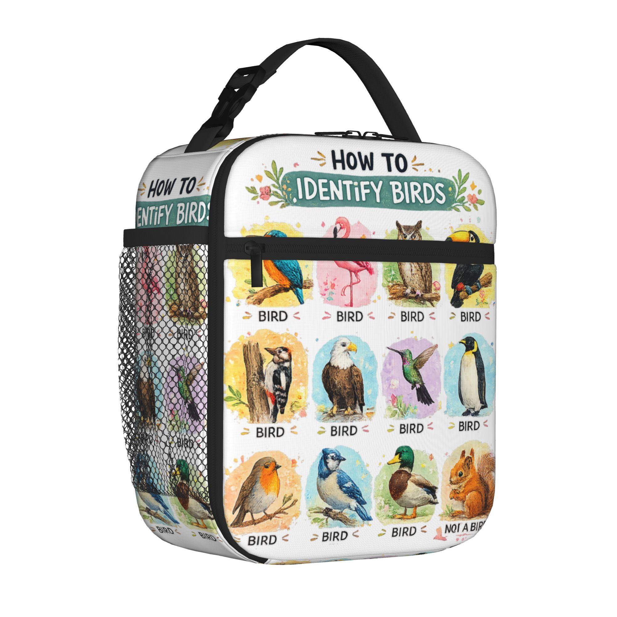 Insulated Lunch Tote Bag How to Identify Birds Funny Identification Y2K Birdwatcher Thermal Cooler Lunch Box Lightweight School One Size