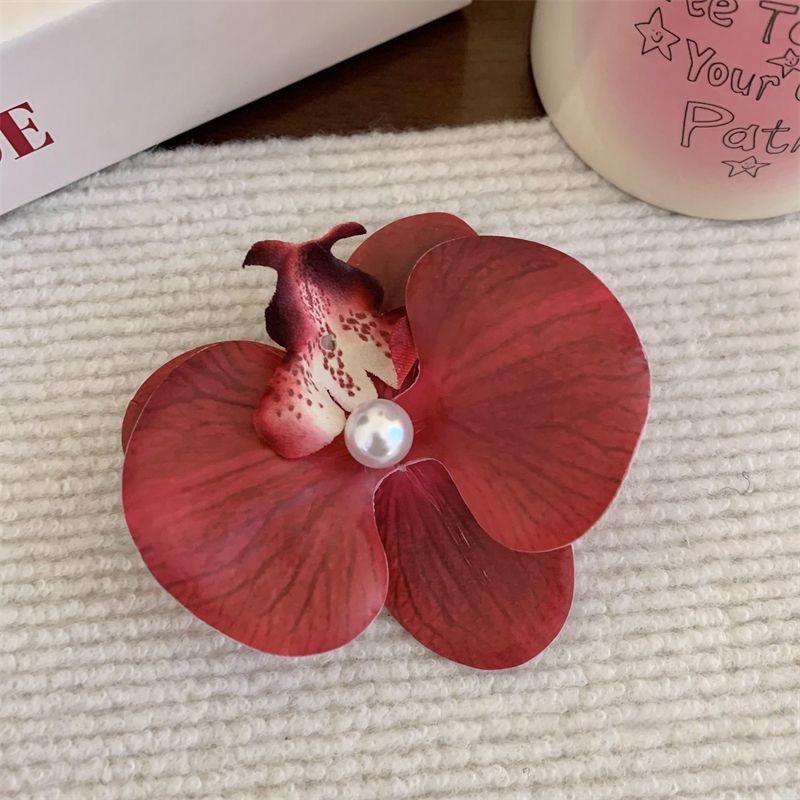 Sweet Phalaenopsis Flower Hairpin  Bohemia Creative Design Cloth Floral Pearl Hair Clip Female Headdress