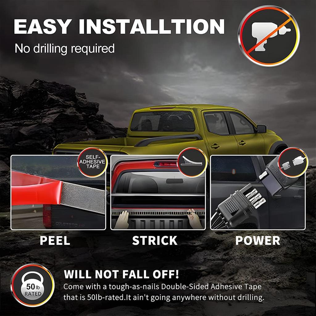 Truck Tailgate Light Bar, LED Single Row Tailgate Light Strip with Red Running Brake Lights Turn Signal White Reverse Light, IP67 Waterproof Light