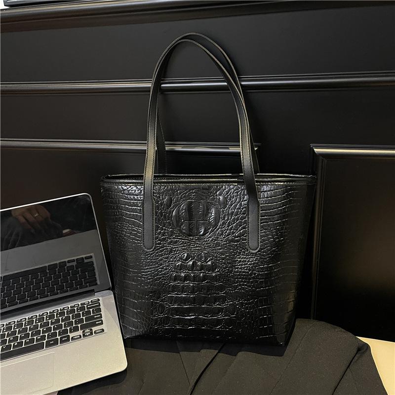 Retro bag women's new large-capacity crocodile pattern tote bag literary and leisure versatile shoulder bag