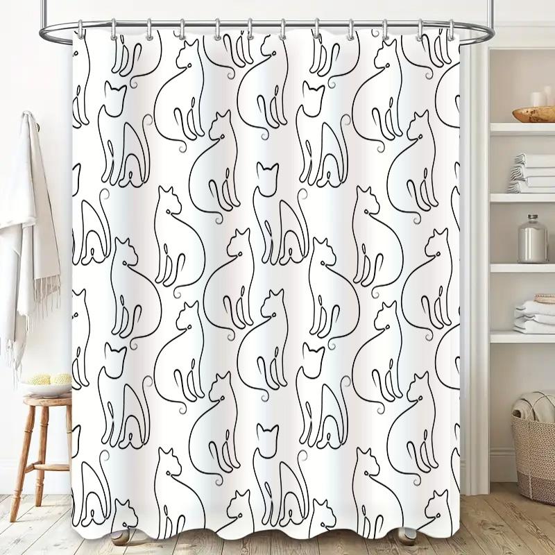 Modern Bath Shower Curtain White Cat Design for Bathroom Decorations – Made from High-Quality Materials: Polyester Fabric with W