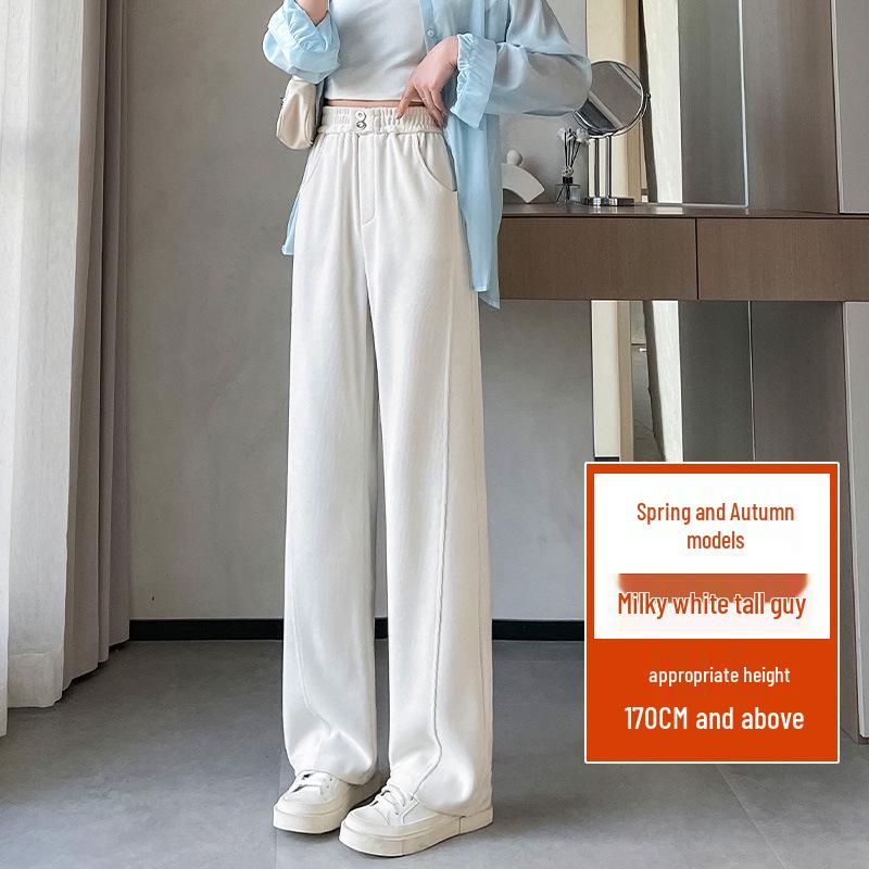 2024 Plus Size Fleece-Lined High Waist Wide Leg Pants for Women - Slimming Casual Autumn Winter Wear
