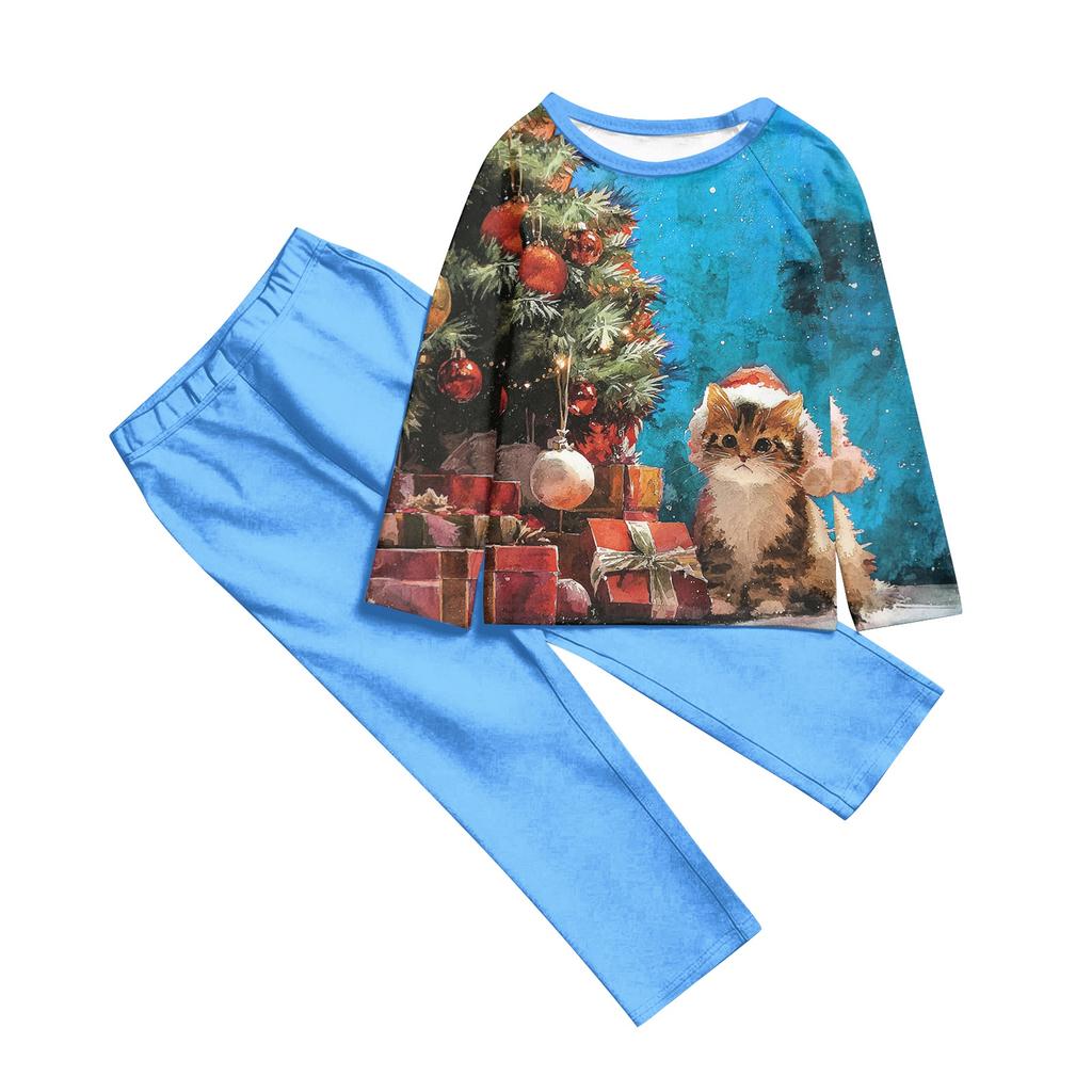 Family Casual Comfortable Long Sleeved Long Pants Christmas Printed Parent-child Set