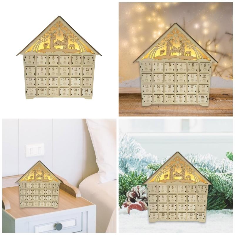 24 Drawer Wood Advents Calendar Stylish Wood Carved Christmas Tree Reindeer House 24 Drawer Countdowns Calendar