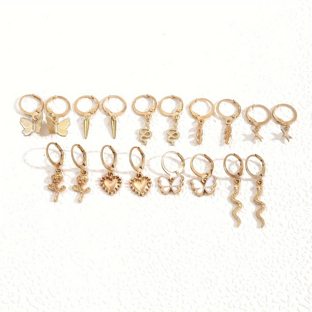 Hot-selling European and American metal earrings set, women's animal butterfly snake shape niche earrings set