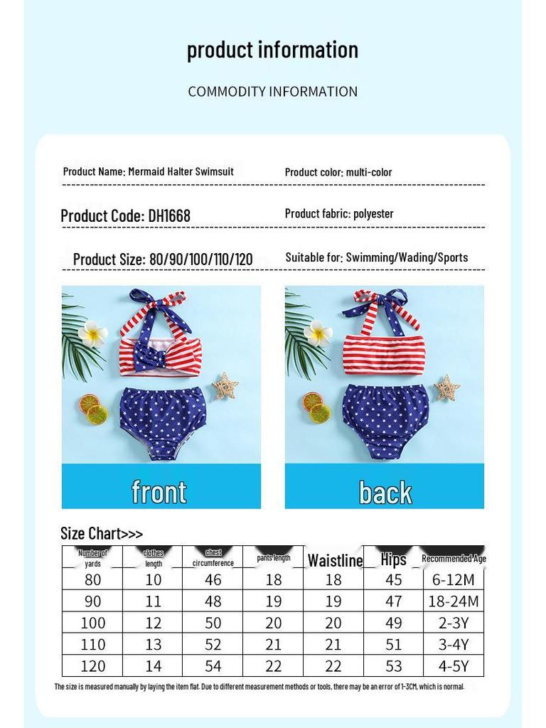 Girls' Summer Mermaid Bowknot Bikini Set - Cute Sling Two-Piece Swimwear