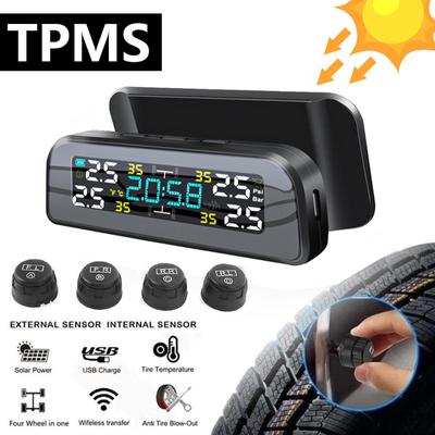 Sistem de monitorizare a presiunii în anvelope TPMS pentru mașină inteligentă Ceas digital solar Afișaj LCD Sistem de alarmă de siguranță pentru presiunea anvelopelor pentru mașină