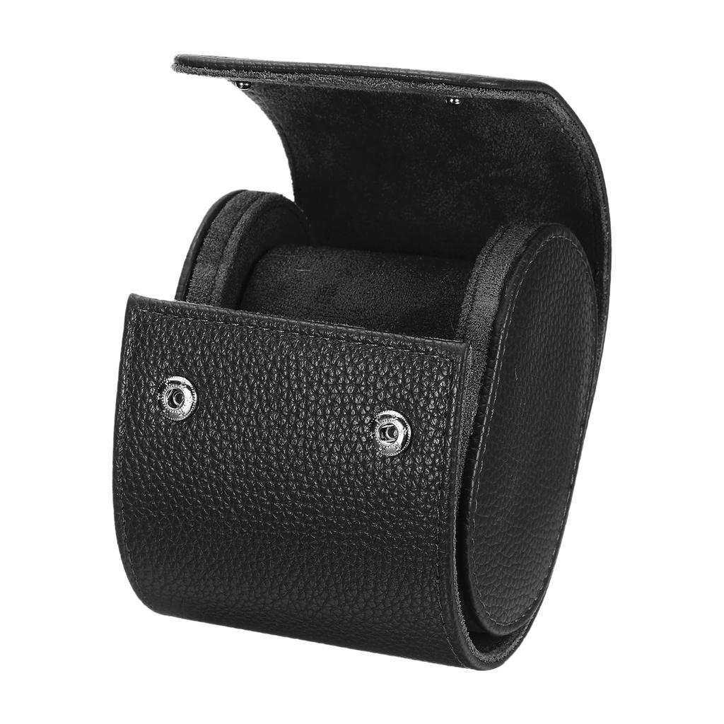 Uxcell Portable Leather Watch Case for Men and Women, Single Slot Watch Roll Travel Case. For Travel, Display, Textured Black.