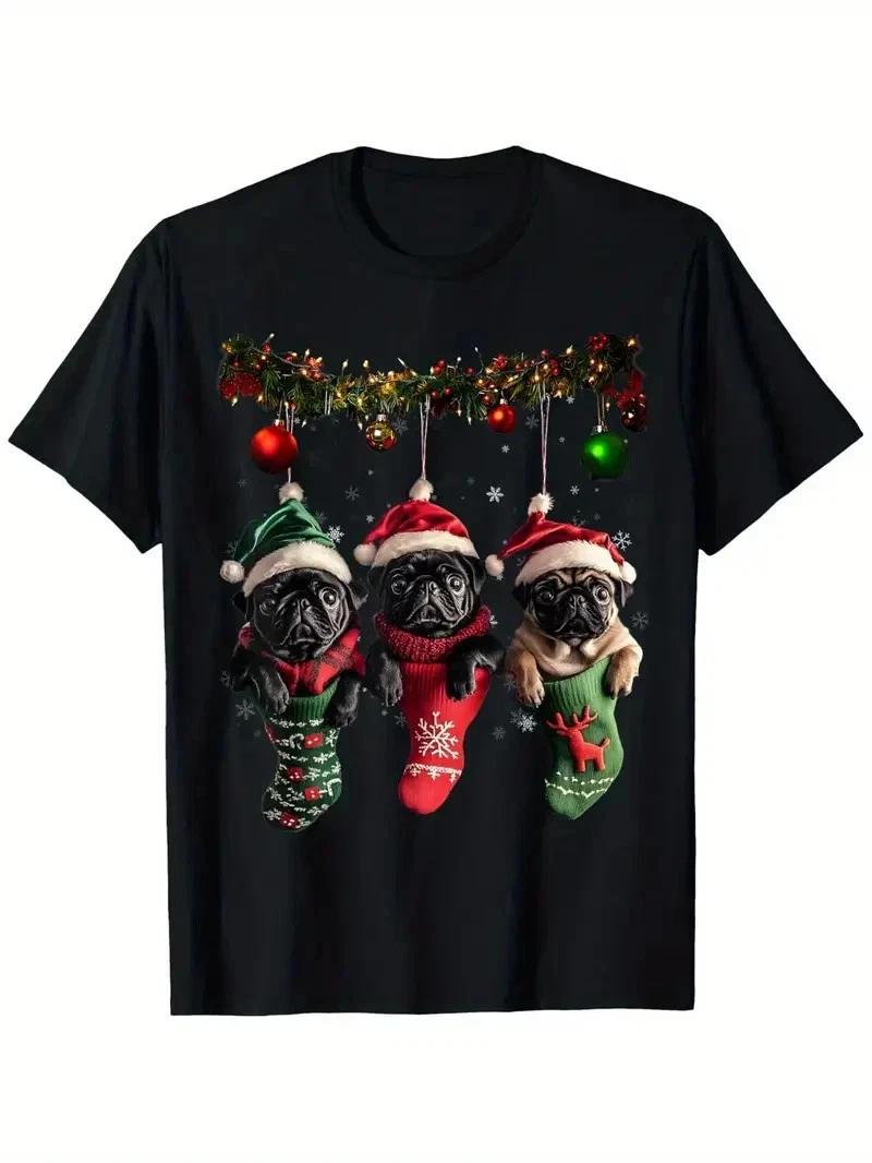 Funny Pug Christmas Lights T-Shirt – Festive Holiday Dog Lover Tee, Unisex Casua 2XL