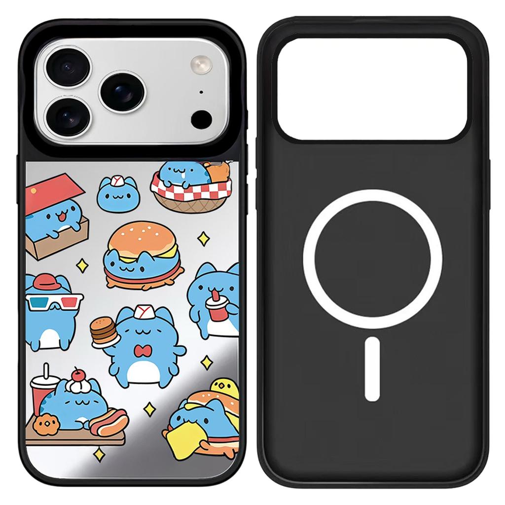 IPhone 12 13 14 15 16 17 Pro Max Cute Cartoon Pet Burger Mirror Surface Black Border Magnetic Protective Case