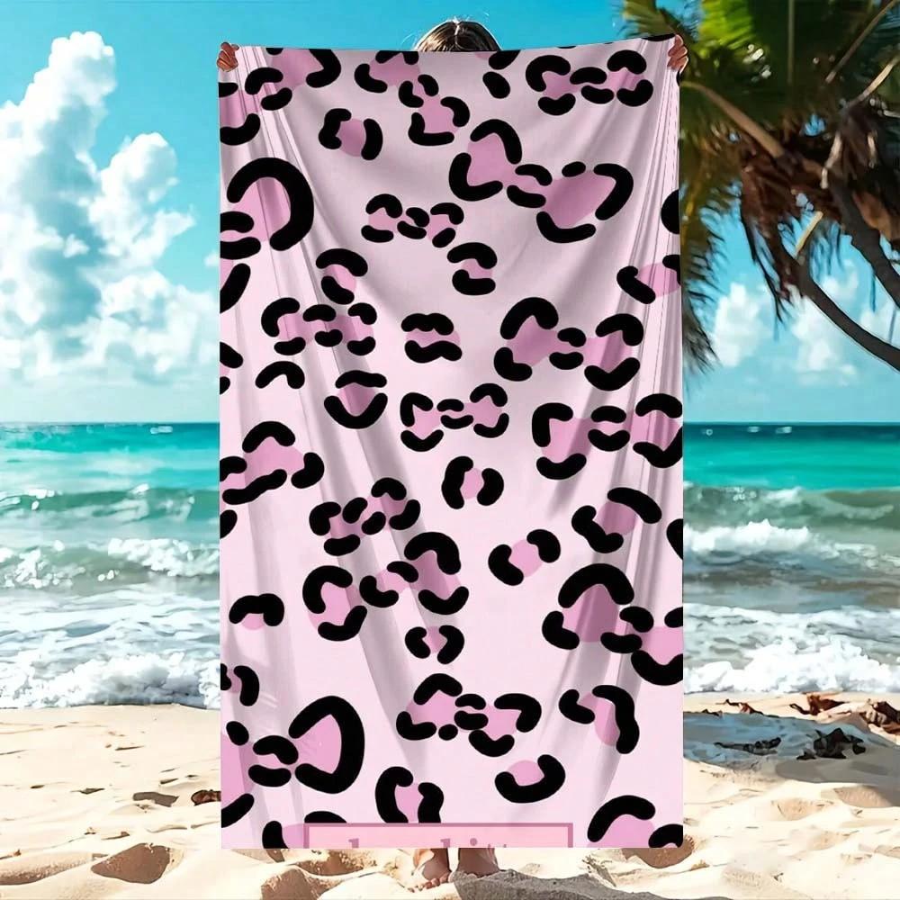 Pink Leopard Beach Towel Single Sided 2DPrint Stylish Soft Beach Towel Beach Pool Bathroom Towel Fun Vibe Gift For Trendy Lovers