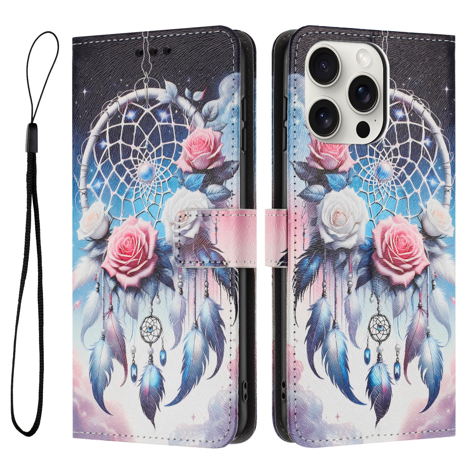 

YX-2501 For iPhone 14 Pro Case Pattern Printing PU Leather Wallet Phone Cover with Lanyard Flower Wind Chime