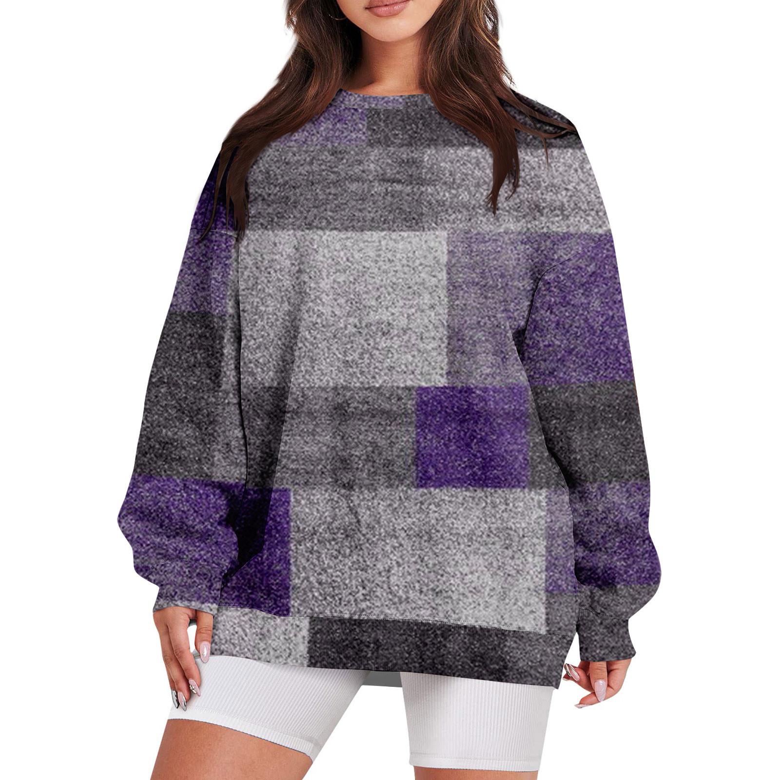 

Женский повседневный свободный свитер с круглым вырезом и длинными рукавами с принтом и карманом L фиолетовый