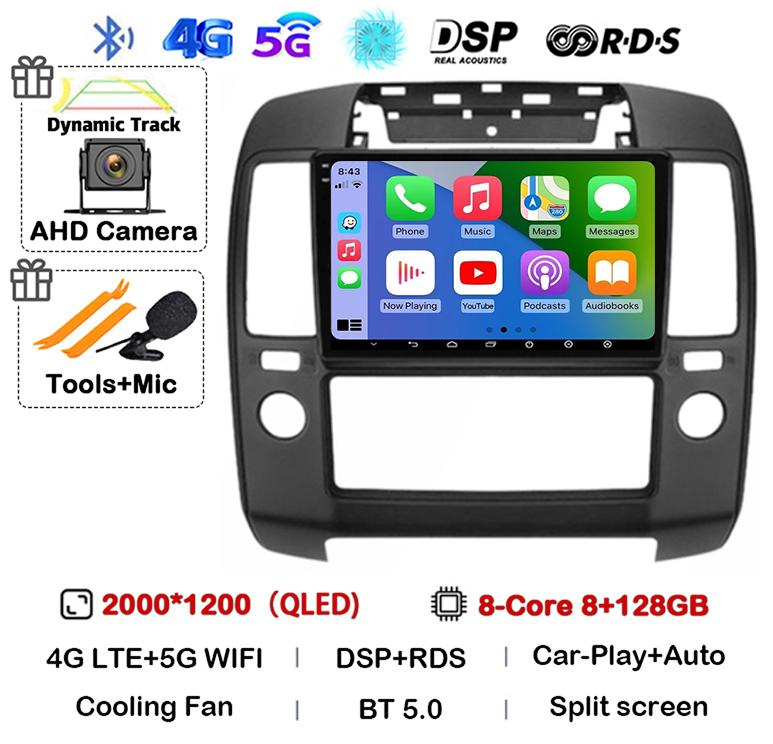 Android 14 Carplay Auto Car Radio For Nissan Navara 3 D40 2004 2005 2006 2007 2008-2010 Multimedia Player GPS 4G WIFI 360 Camera