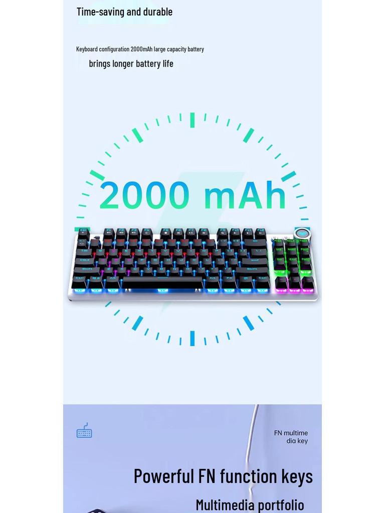 AULA F3009 Wireless Three-Mode 87-Key Mechanical Keyboard for Esports, Gaming, and Office Use