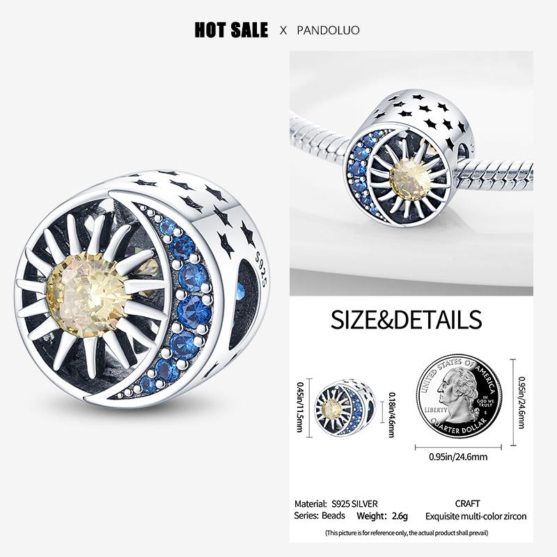 Exquisite Gorgeous Moon Sun Round Charm Bead Elements Fits Pandach Bracelet Style For Women Genuine Copper Pendant Piece Bead Components Jewelry