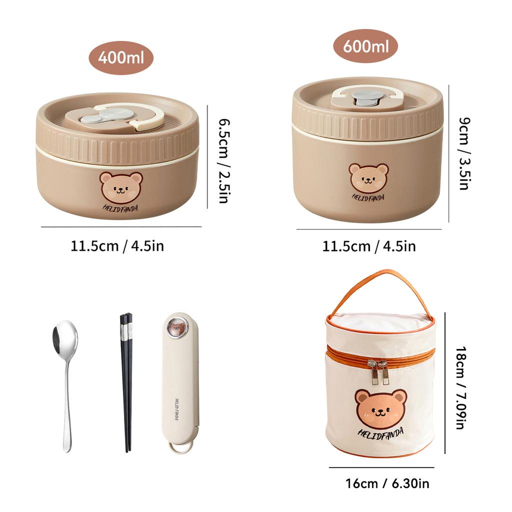 WORTHBUY Cute 304 Stainless Steel Thermal Bento Box With Handle Leak Proof Lunch Box Microwave Food Container For Students Adult