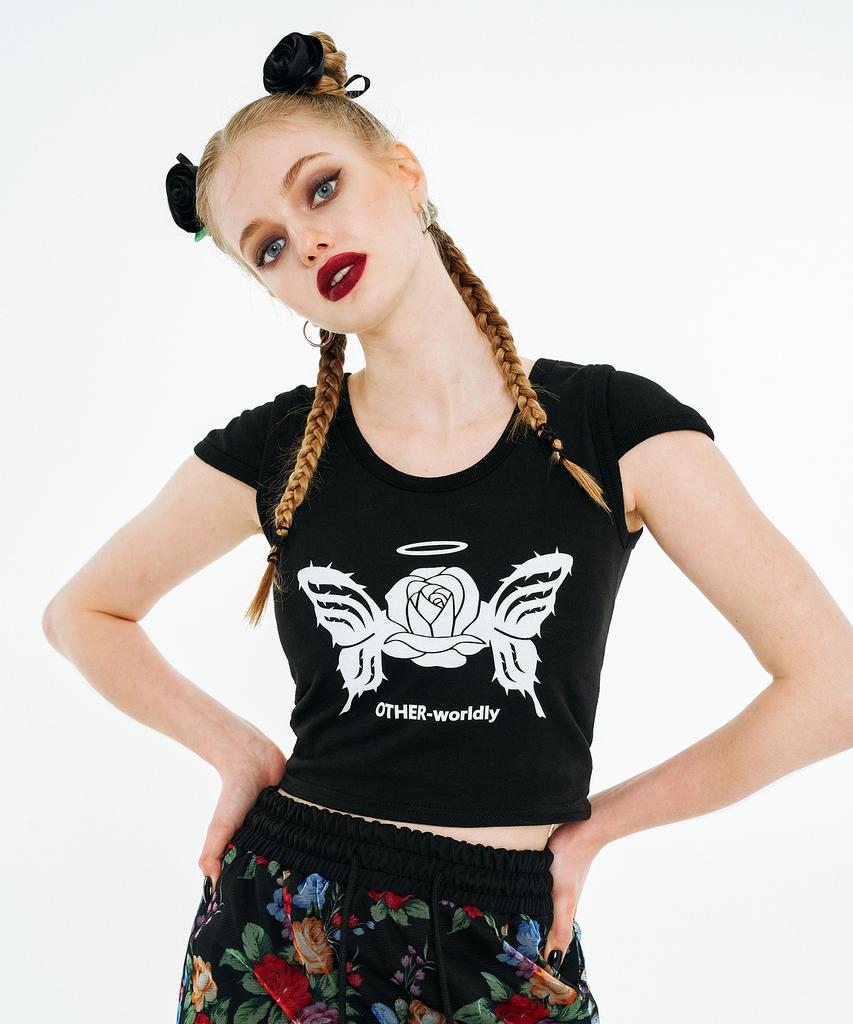 OTHER-worldly Rose Butterfly T-Shirt [Black]