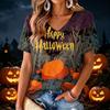 Women's V-Neck Lightweight Halloween Print Top for Spring and Summer