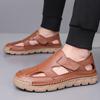 Fashion 2025 Men's Leather Sandals Breathable Soft Sole Flats Comfortable Outdoor Walking Shoes Men Summer Casual Slip-on Beach Loafers