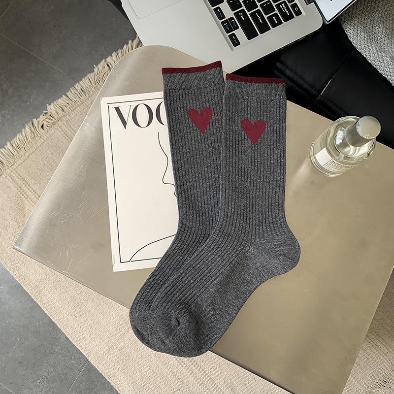 Șosete Dama Ankola Roșii cu Broderie Fundă - Toamnă/Iarnă Stil Retro Gri