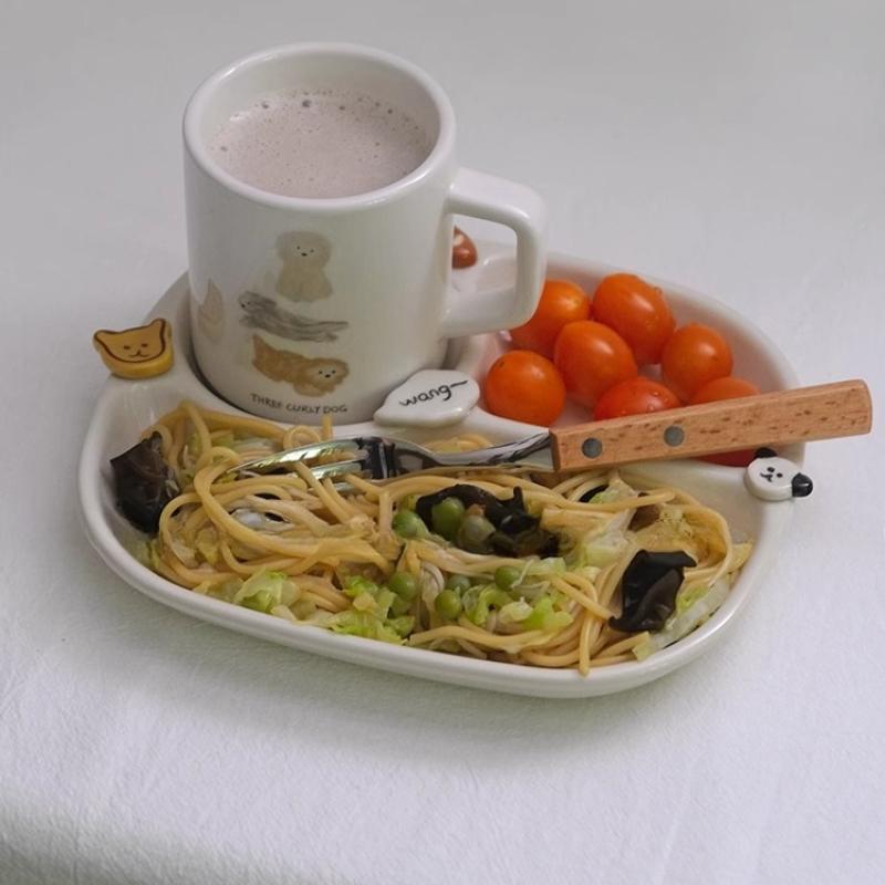 Cute Ceramic Plate Breakfast Plate Divided Fat Reduction Salad Quantitative Plate One Person Meal Coffee
