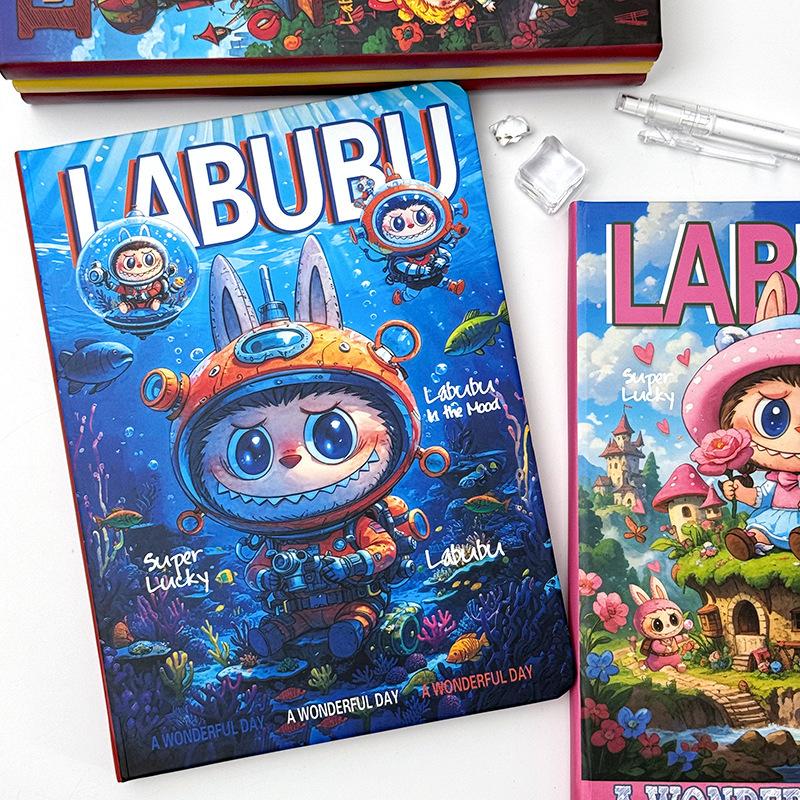 Caiet A5 Labub Caiet de valoare ridicată cu desene animate, carte cu linii orizontale, carte cont de mână cu desene animate, blocnotes super gros pentru studenți