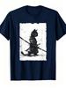 Interesting Unisexs Retro UkiyoE Style Samurai Cat Theme Cotton TShirt Japanese Cat Samurai Art Print ShortSleeved Shirt