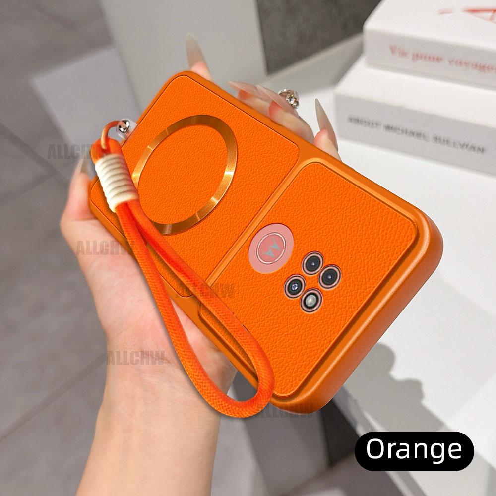 For Motorola Moto G9 Play For Magsafe Wireless Charging Case For Motorola Moto G9 Play With Lanyard PU Lambskin Cover