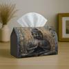 1pc Tissue Box Holder with Oriental Traditional Sacred Design- Calligraphy Golden,Durable Polyester,Ideal for Kitchen,Living Room,Bedroom,Bathroom,Car