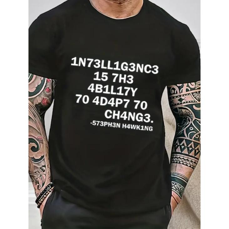 Men's Stephen Hawking Quote T-Shirt - 1573 Alphanumeric Code Print, 70% Chances of Being Intelligent Streetwear Tee, cotton Breathable Summer Shirt,