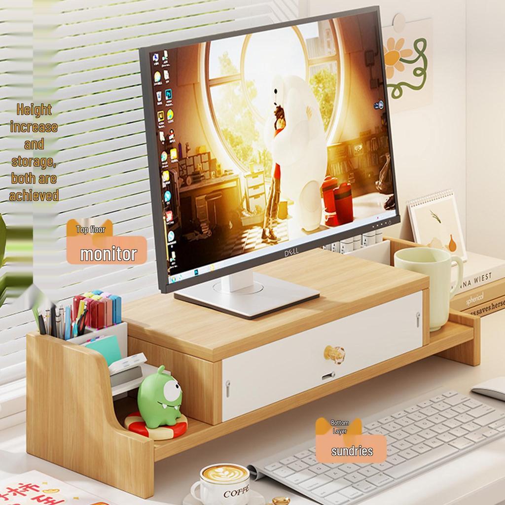 Adjustable Desktop Monitor Riser with Drawer Storage & Laptop Stand