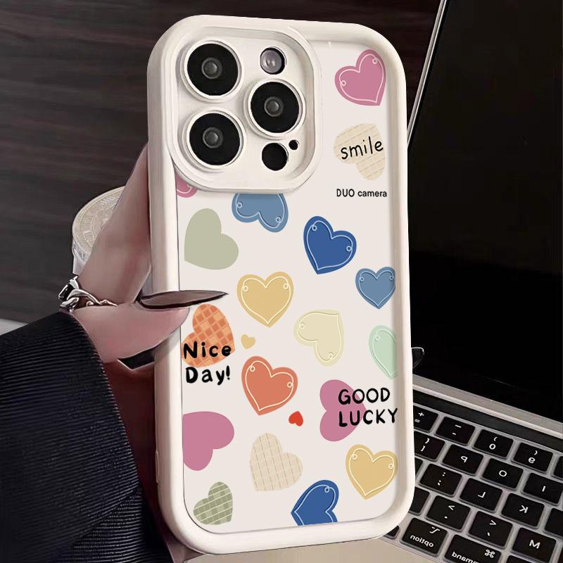 Colorful Love Hearts Pattern Case For IPhone 16 Pro Max 15 14 Plus 13 12 11 Pro Max Shockproof Soft TPU Phone Cover Funda Coque