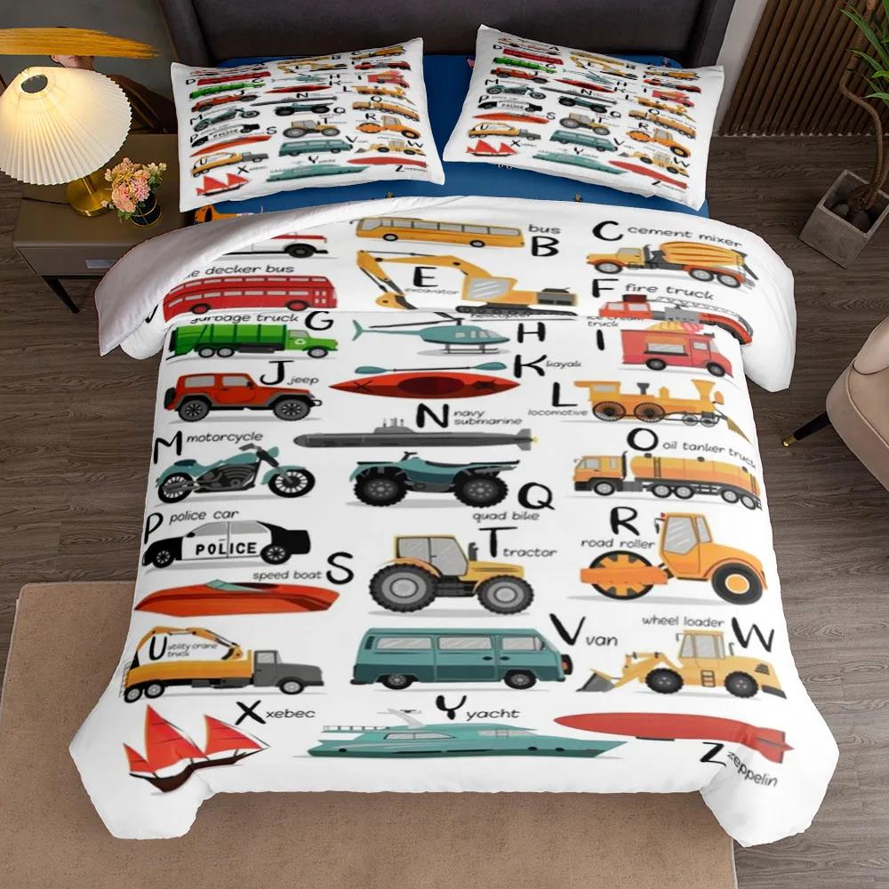 Preschool Teaching Automobiles ABC Bedding Set King Queen Double Full Twin Single Size Bed Linen Set