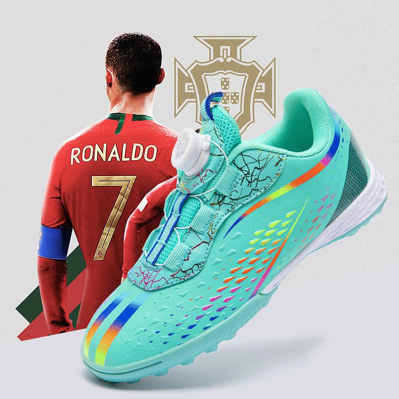 Rotary Press Button Kids Football Shoes Student Training Shoes Shredded Nails Boys Girls Free Lacing 31