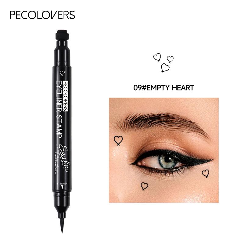 Double-head Liquid Eyeliner Pen with Stamps, Natural Finish Waterproof Quick-drying Long-lasting, Friendly Beginner Eye Beauty