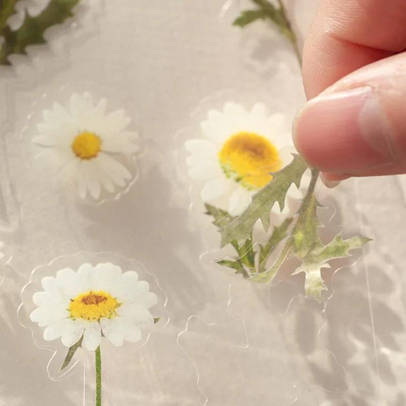 Stickers Flowers Leaves Plants PVC Stickers Lable Transparent PET Stickers For Scrapbooking Diary Journal Decorative DIY Materia