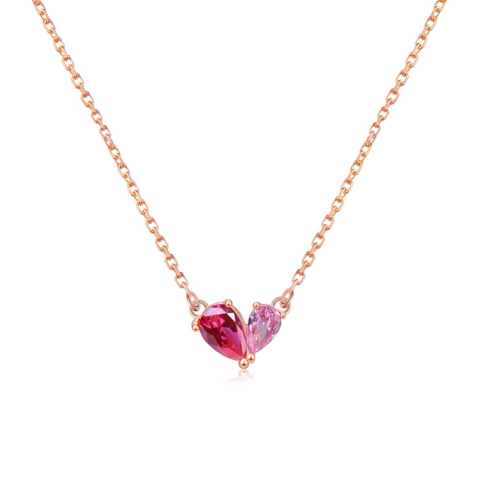 Heart Necklace for Pink of Birthstone 18K Gold Silver Gift [immobird] Women, Gold, "Proof Love", Pendant, Necklace, Ruby, 925, Hypoallergenic,